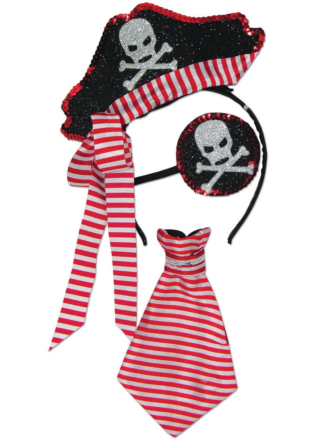 Red and White Striped Pirate Accessory Set with Glitter