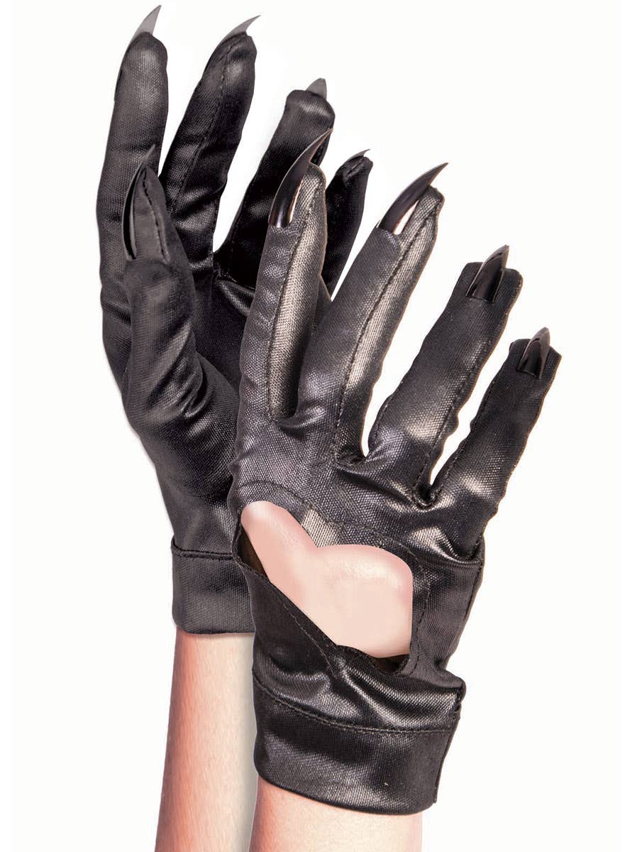 Women's Black Wetlook Cat Claw Costume Gloves