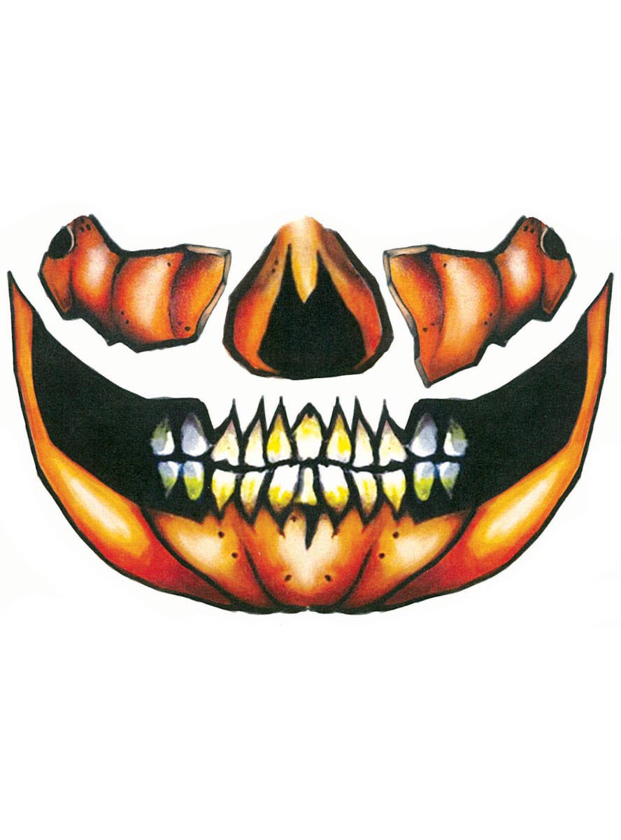 Orange Pumpkin Face Halloween Tattoo