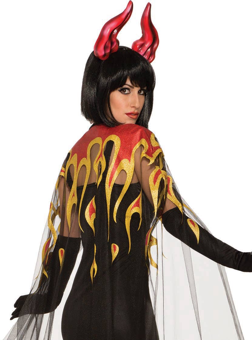 Deluxe Red Devil Costume Cape with Flames Close Image