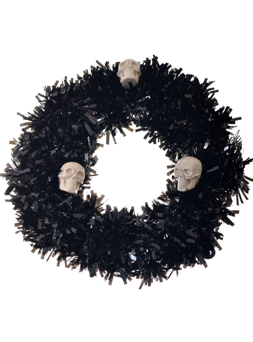 Black Tinsel Halloween Wreath with Skulls