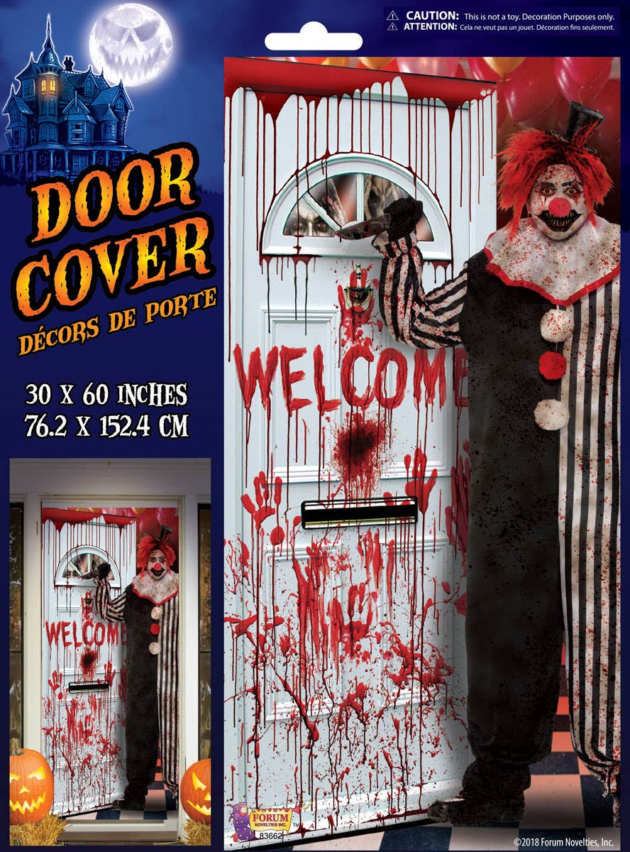 Blood Splattered Evil Clown Door Cover
