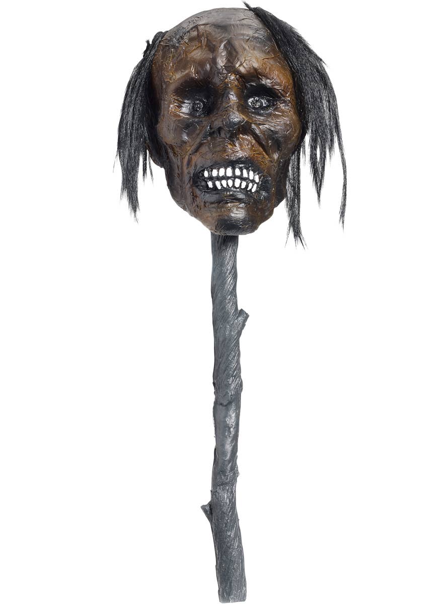 Deluxe Realistic Shrunken Head on Stick Halloween Prop