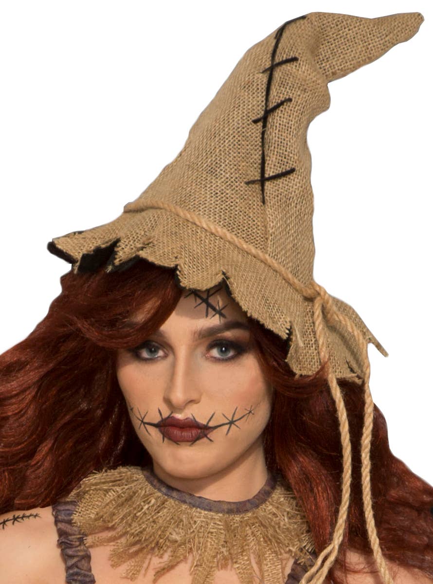Adults Hessian Fabric Scarecrow Costume Hat