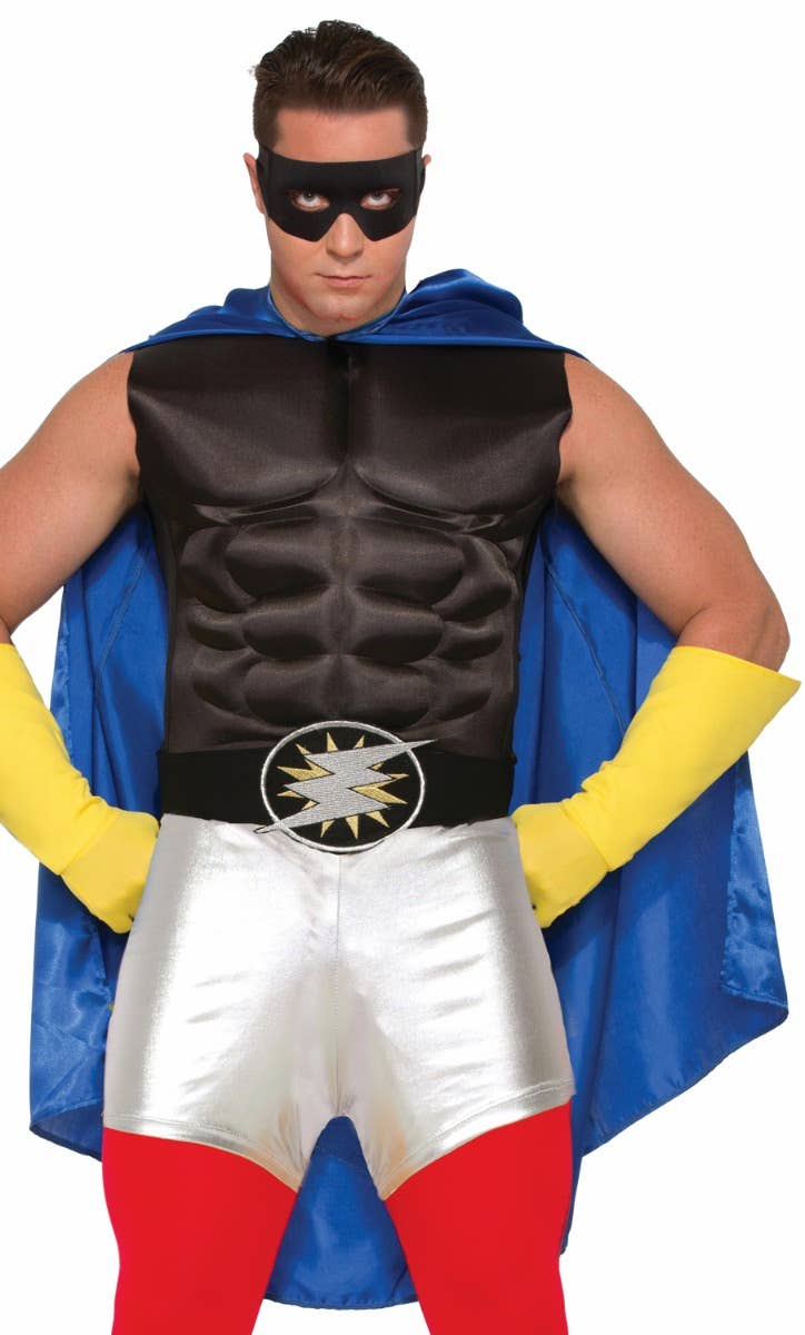 Adult's Blue Superhero Fancy Dress Costume Cape Close Up Image