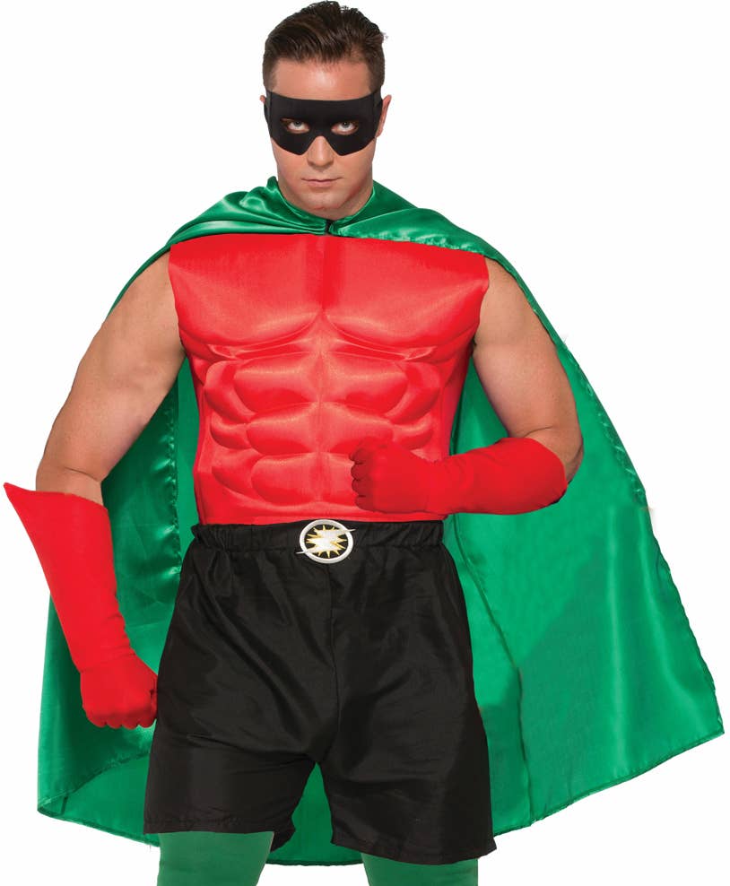 Adult's Green Superhero Fancy Dress Costume Cape Close Up Image