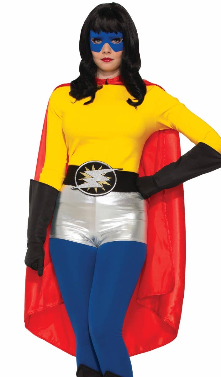 Adult's Red Superhero Fancy Dress Costume Cape Close Up Image