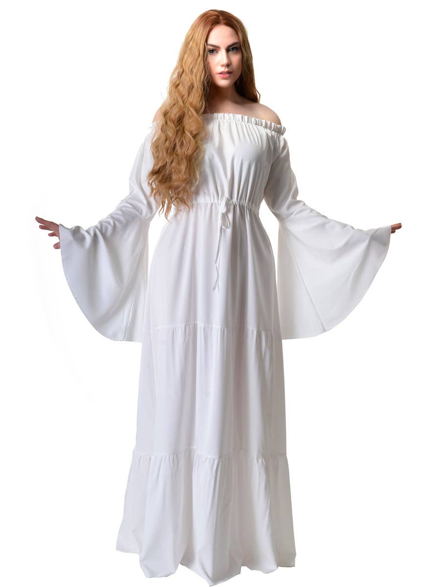 Image of Medieval Women's White 2 Piece Costume Dress - Alternate Wear Front View 1