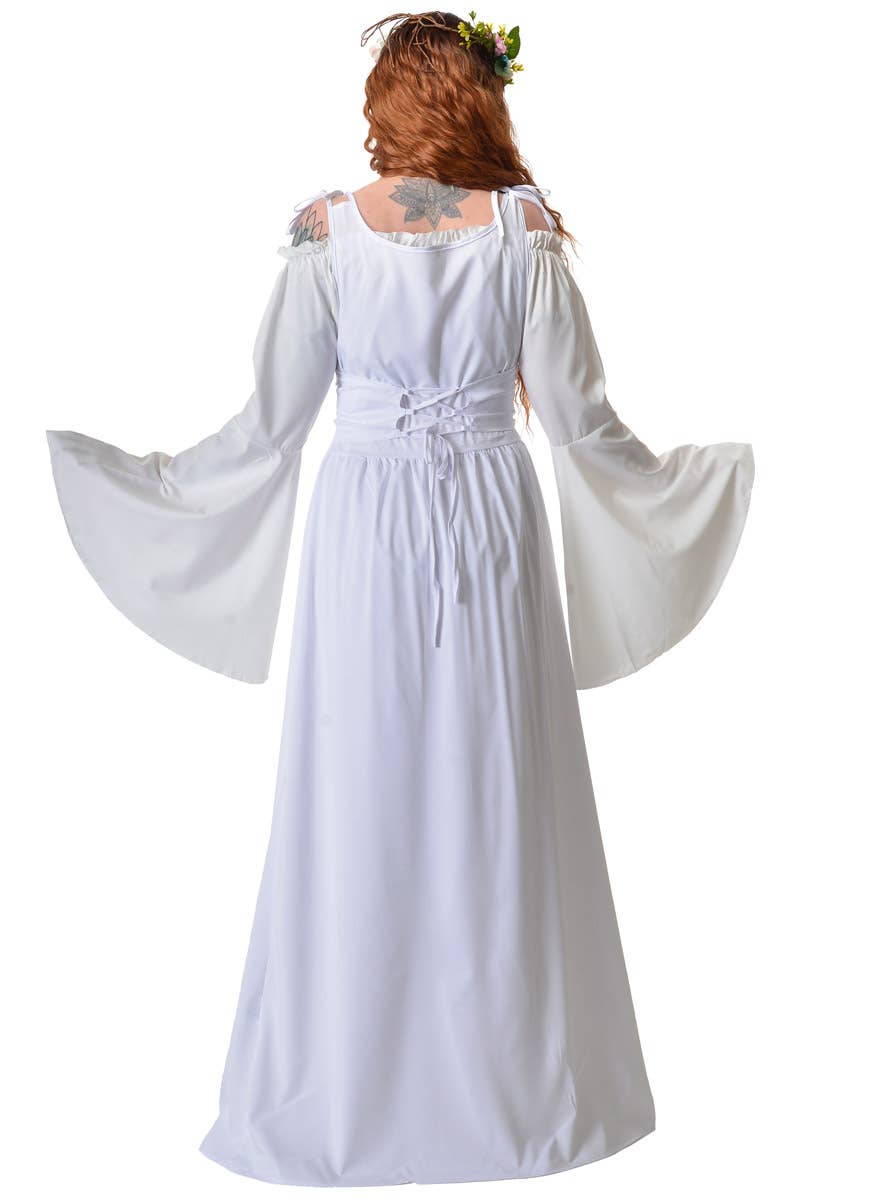 Image of Medieval Women's White 2 Piece Costume Dress - Back View