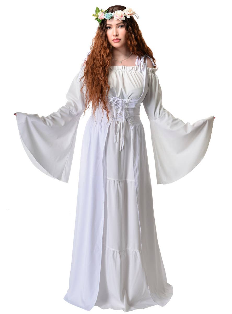 Image of Medieval Women's White 2 Piece Costume Dress - Front View