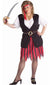 Jagged Red, White and Black Striped Pirate Costume for Women - Main Image