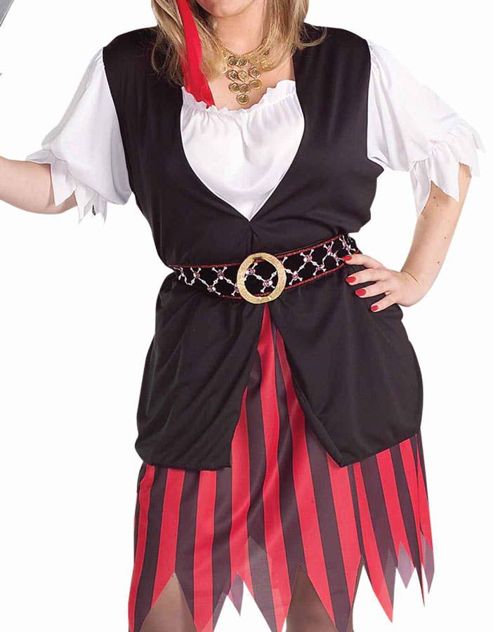 Jagged Red, White and Black Striped Pirate Costume for Women - Alternative Image