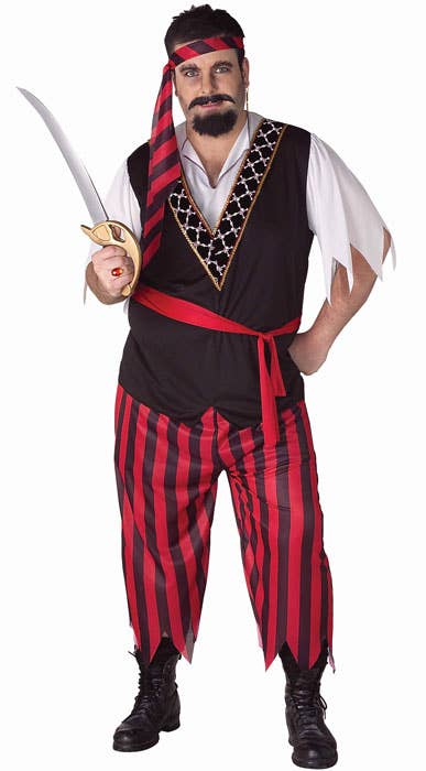 Plus Size Men's Black And Red Buccaneer Pirate Costume Front