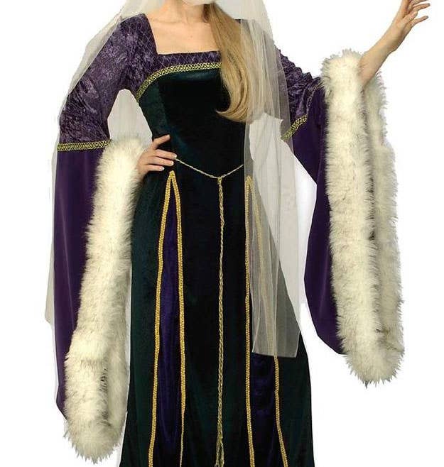 Deluxe Green and Purple Velvet Medieval Women's Costume - Alternative Image