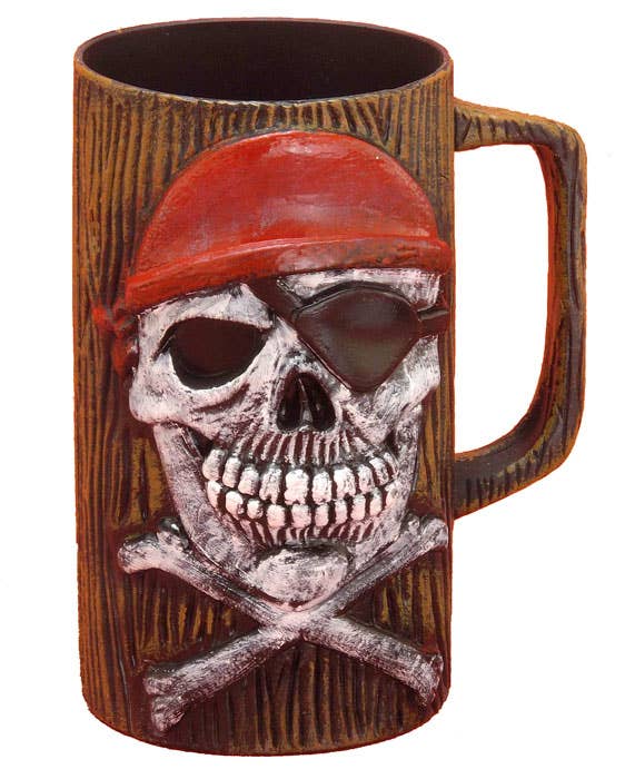 Novelty Wooden Look Pirate Beer Mug with Skull and Crossbones