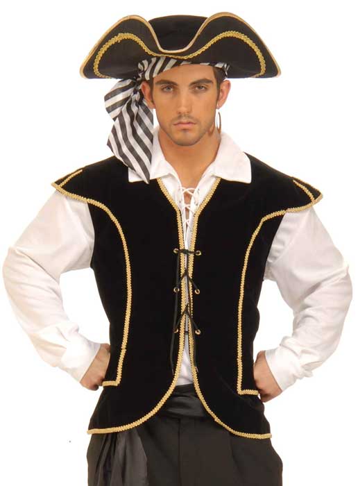 Men's Black Buccaneer Pirate Costume Vest Front