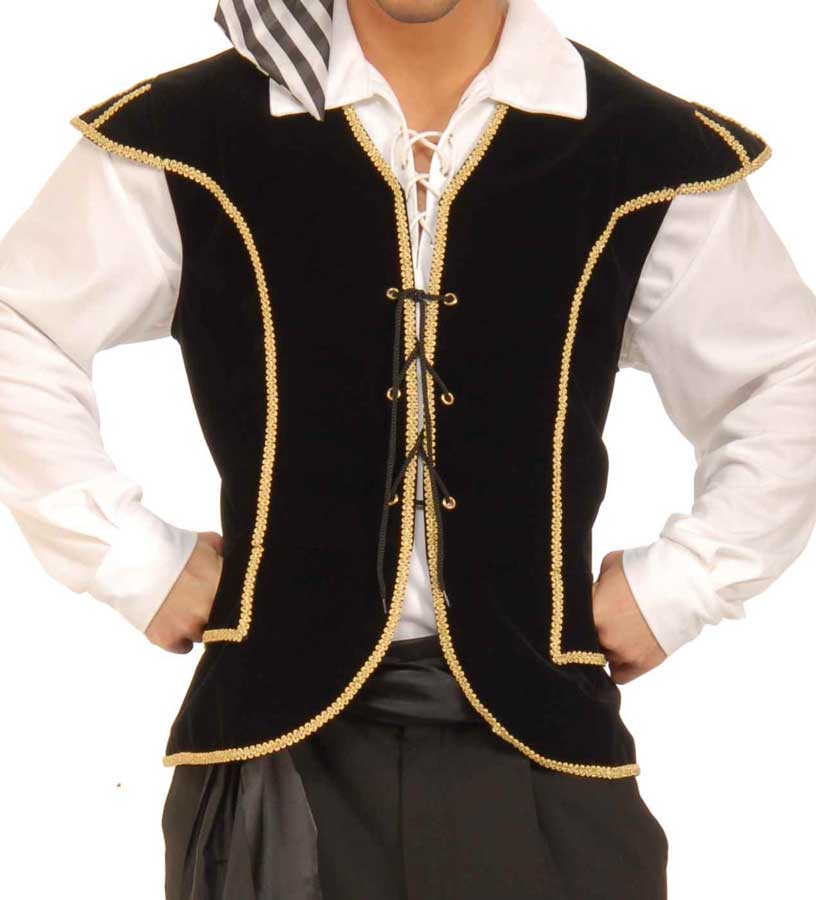 Men's Black Buccaneer Pirate Costume Vest Close