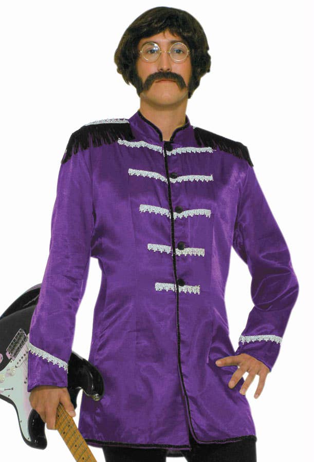 Men's Sergeant Peppers Purple 1960s Beatles Costume Close Up Front Image