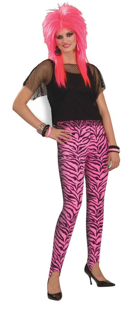 1980s Fashion Pink Zebra Print 80s Costume Stirrup Pants - Main Image