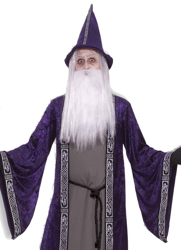 Men's Deep Purple Velvet Merlin Wizard Halloween Costume - Alternative Image