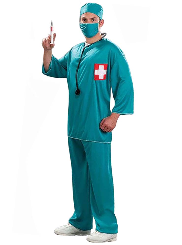 Surgical Blue Surgeon Scrubs Men's Plus Size Doctor Costume