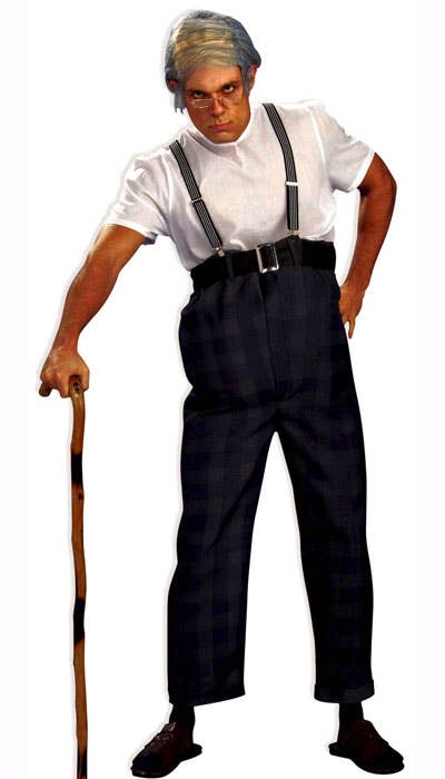 Funny Old Man Costume for Men with Suspenders and Wig - Main Image