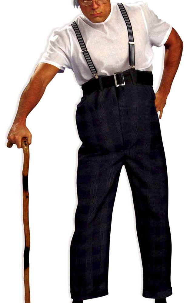 Funny Old Man Costume for Men with Suspenders and Wig - Alternative Image