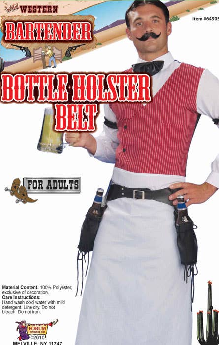 Black Vinyl Bottle Holster Costume Belt with Adjustable Silver Square Buckle - Alternate Image