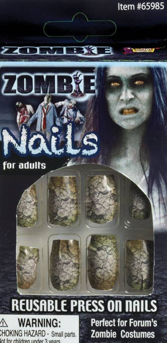 Stick On Crackled Paint Effect Zombie Nails Costume Accessory Set