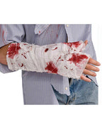 Fingerless White Bandage Gauze Costume Glove with Blood Stain Details 