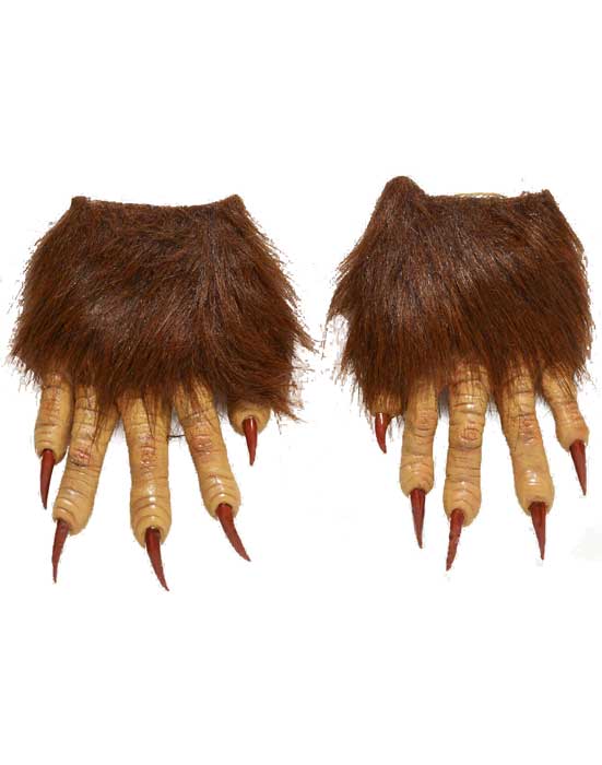 Latex Werewolf Hand Costume Gloves with Faux Brown Fur