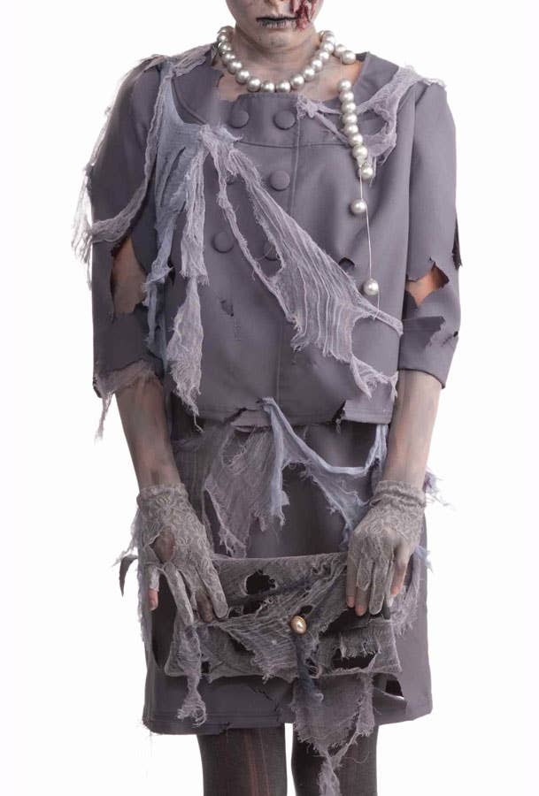 1950's Women's Grey Zombie Fancy Dress Costume Close Up