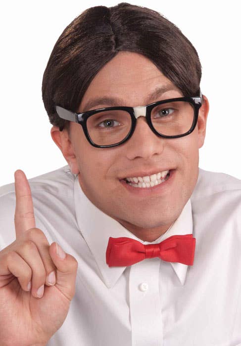 Short Brown School Nerd Wig | Geeky Mens 1950s Costume Wig