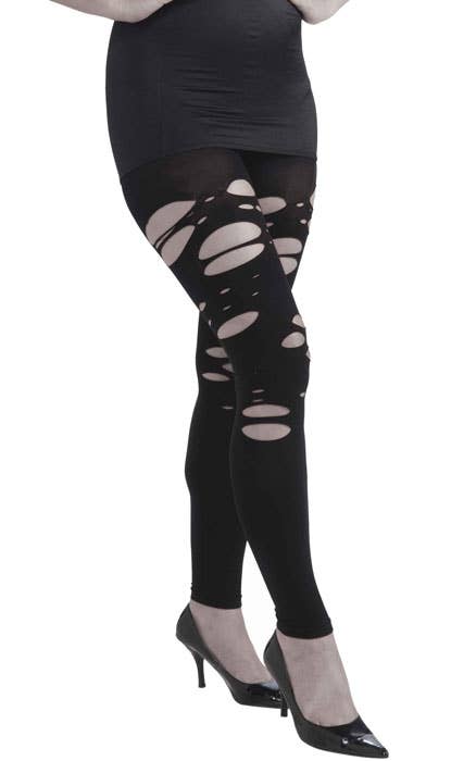 Slashed Black Footless Costume Tights for Women