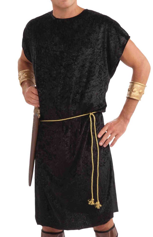 Versatile Black Velveteen Costume Tunic for Men - Close Up Image