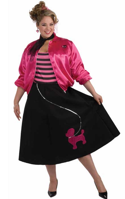 Plus Size Women's Hot Pink and Black Poodle Skirt 50s Dress Up Costume - Main Image