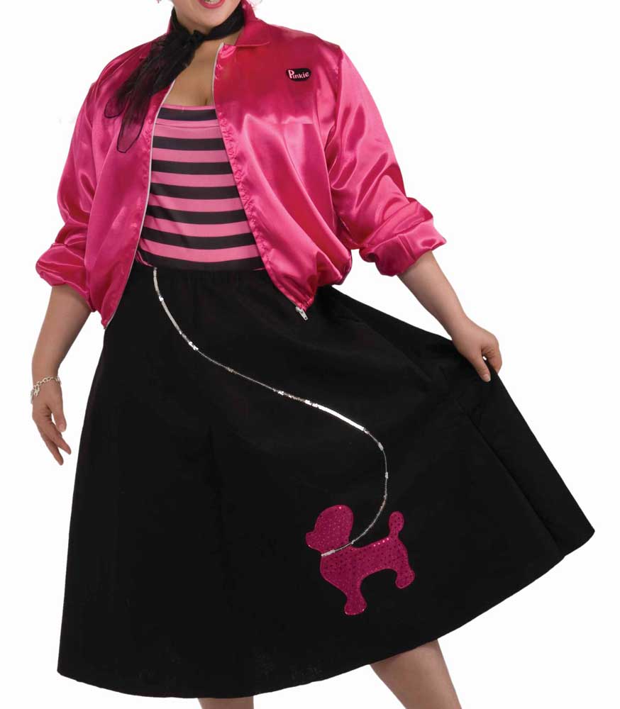 Plus Size Women's Hot Pink and Black Poodle Skirt 50s Dress Up Costume - Close Image