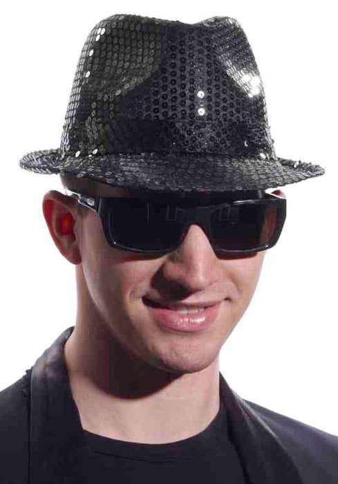 Black Sequinned Light Up Fedora Costume Hat