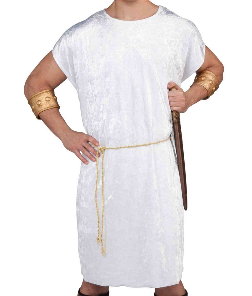 Men's Basic White Greek or Roman Costume Tunic Close