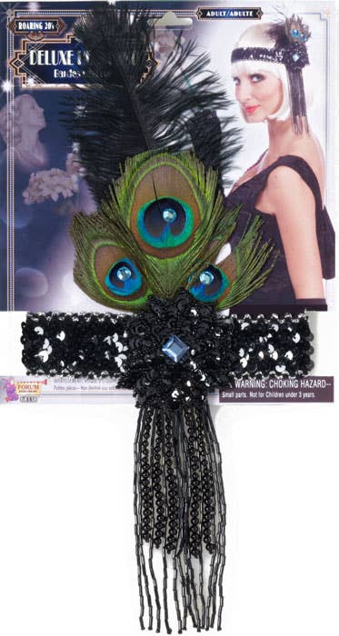 Deluxe Peacock Feather Gatsby Flapper Headband - Alternative Image