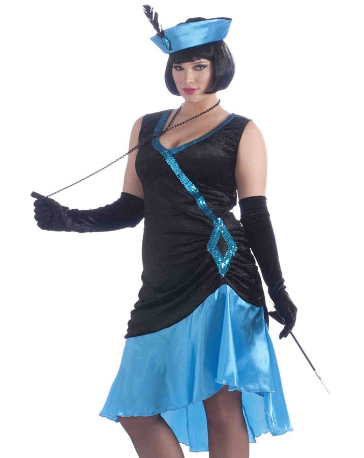 Great Gatsby Women's Blue Plus Size 1920's Costume Front