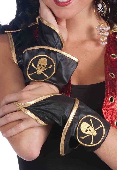 Black and Gold Fingerless Pirate Costume Gloves