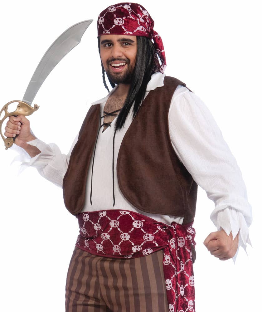 Brown Stripe Pirate Costume Shipwrecked Mens Plus Size Pirate Outfit 9329