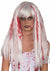 Women's Long Straight White Halloween Costume Wig with Bloody Red Streaks
