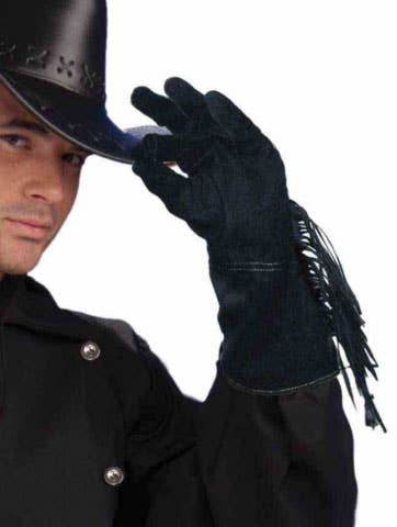 Fringed Black  Faux Suede Cowboy Costume Gloves - Alternate Image