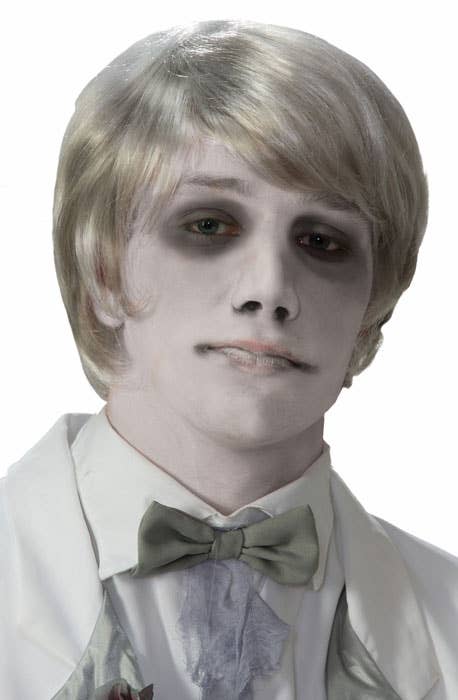 Short Ghostly Grey Gentleman Men's Halloween Costume Wig  - Close Image