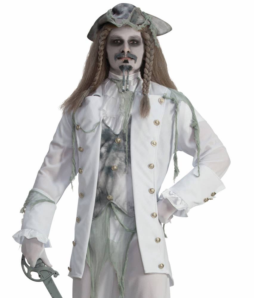 Men's Ghost Pirate Captain Halloween Costume Close