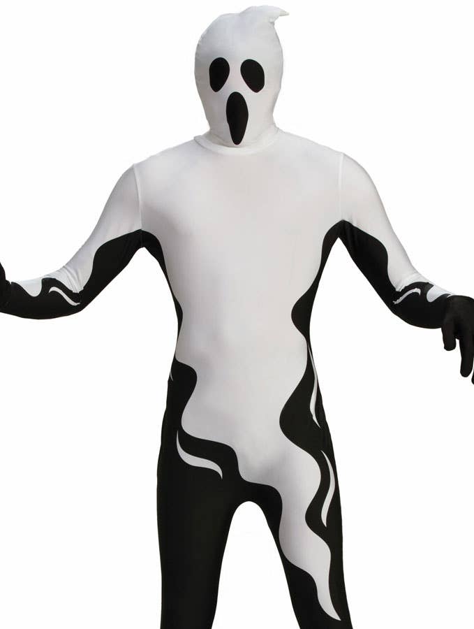 Funny Black and White Floating Ghost Morphsuit Halloween Costume for Adults - Alternative Image