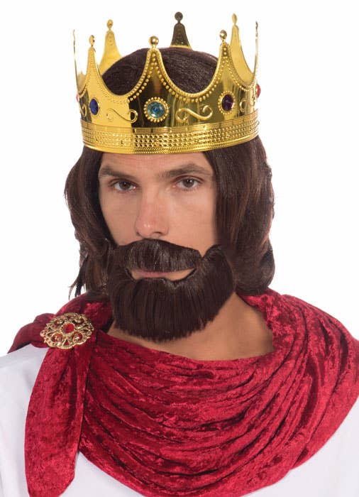Mid Length Men's Long Brown Royal King Costume Wig and Beard Set