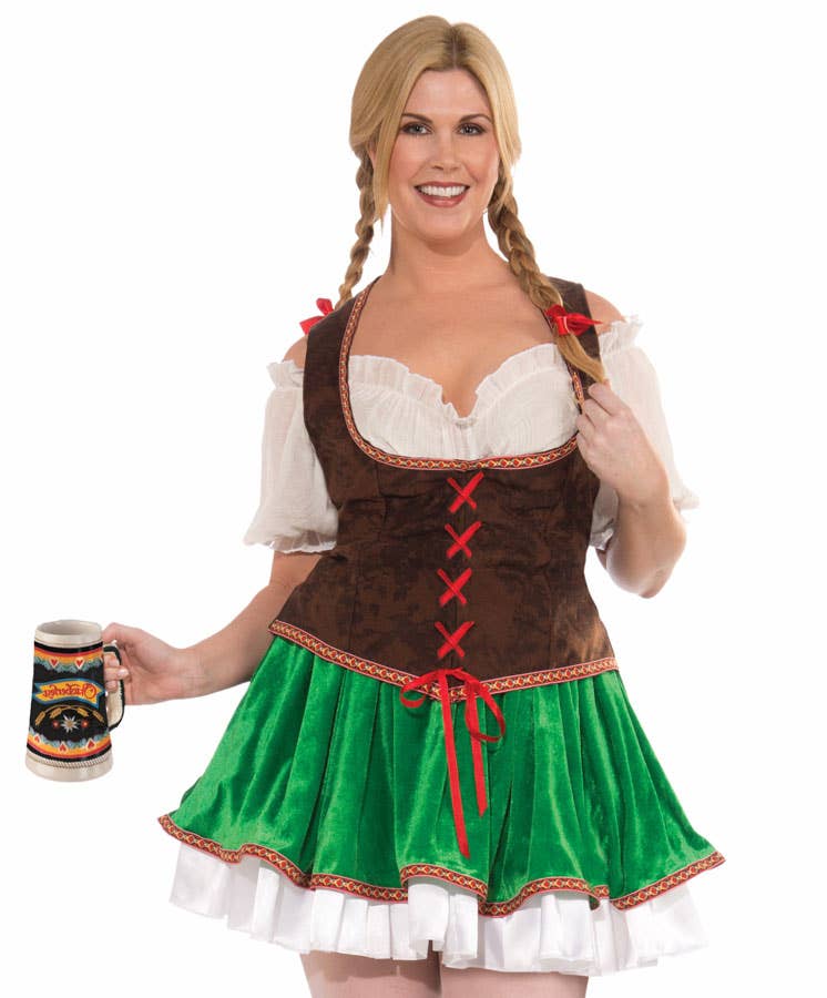 Women's Plus Size Beer Garden Girl German Oktoberfest Costume Close Up View